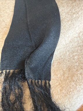 NWT womens  Black Fringed Scarf Express sparkly with silver